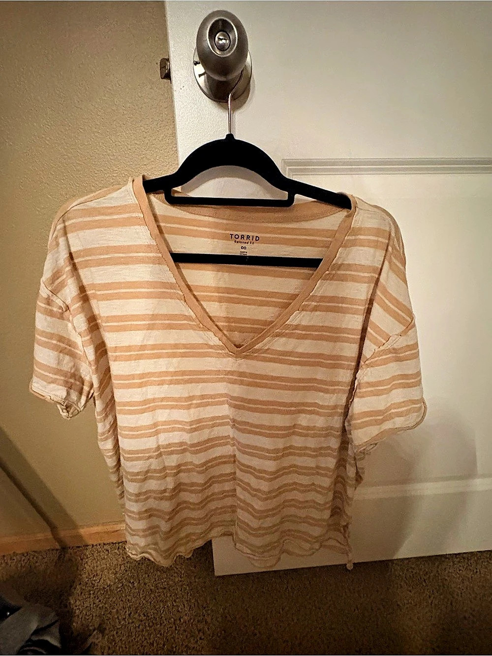 Torrid Heritage Slub Varsity V-Neck Relaxed Tee Orange & White Size 00